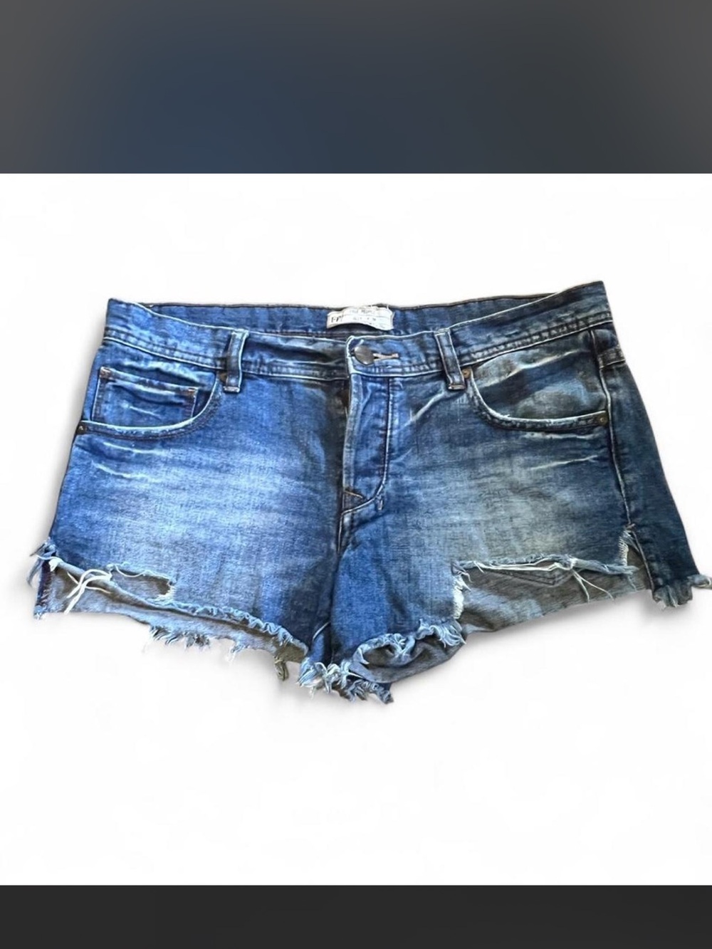 Free People Blue Distressed Denim Cutoff Shorts